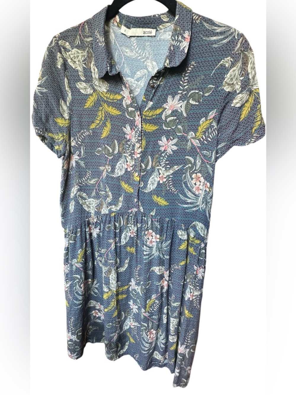 🌺Beautiful Blue Tropical lightweight Dress by French designhouse acoté Sz 2🌴